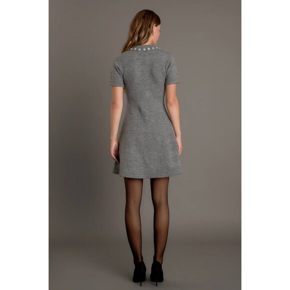 New English Factory Rhinestone Collar Polo Sweater Dress Grey XS - Picture 4 of 9